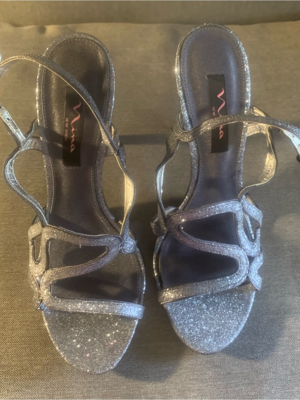 Nina New York - Sparkle silver Strappy Heels w’s 9